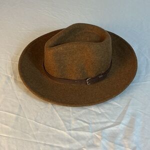 World Market Brown Wool Fedora Hat Leather Band Womens Small 21”